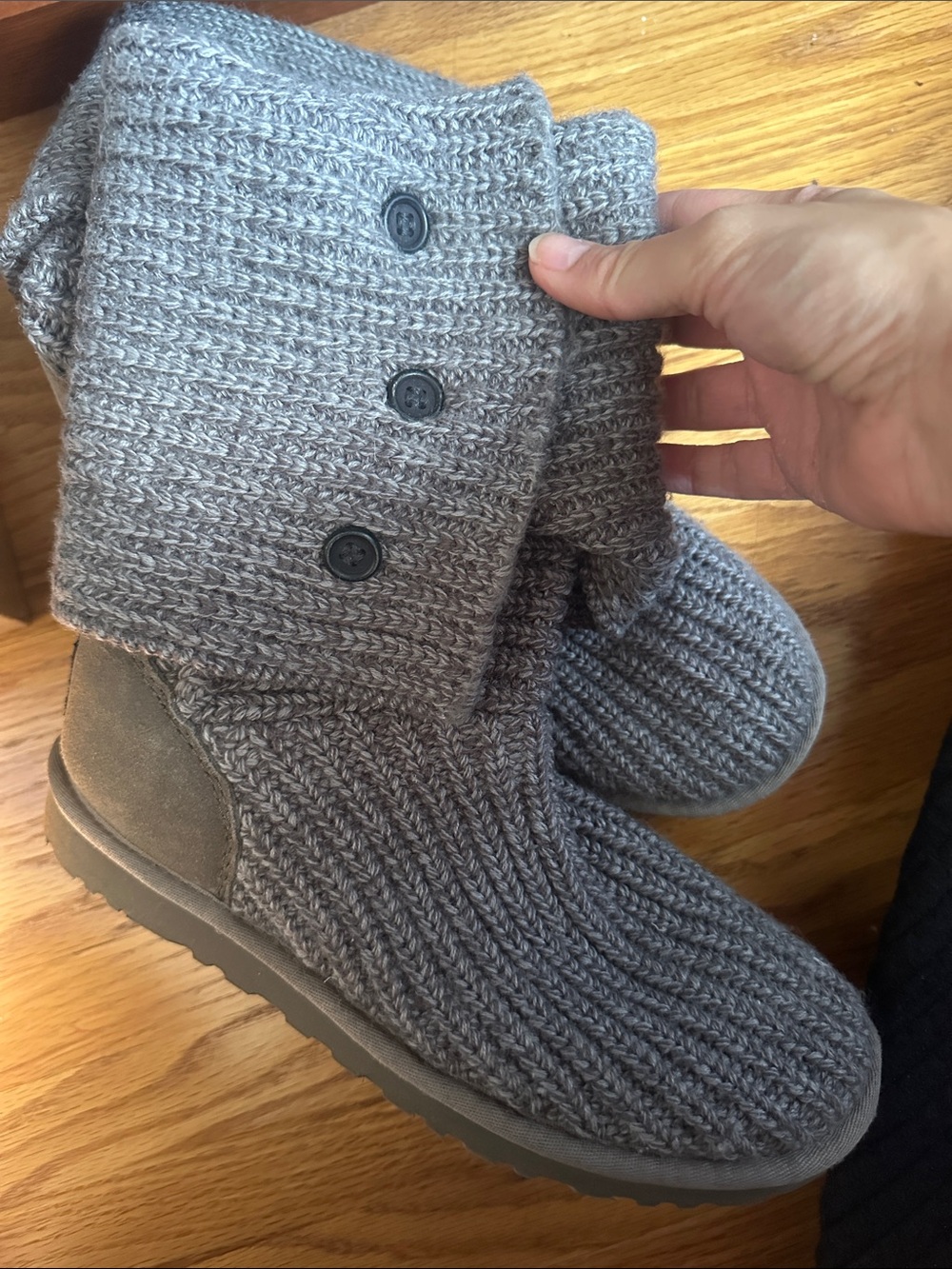 UGG Gray Knit Button Cuff Men's Boots